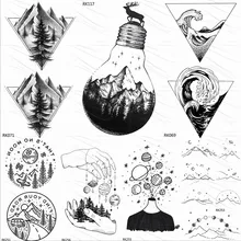 OMMGO Bulb Glass Mountain Pine Tree Временные татуировки, наклейка треугольной волны, индивидуальная татуировка, боди-арт на руку, черная Маленькая искусст...