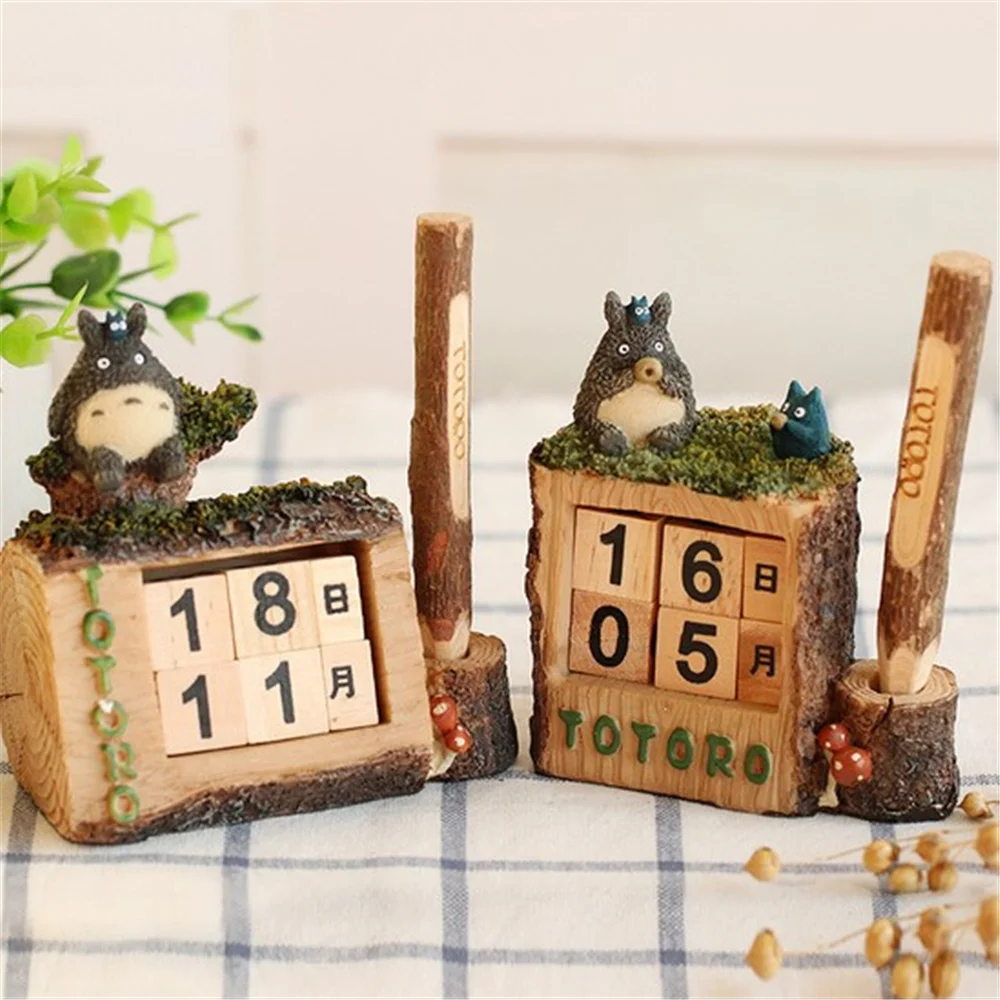 

Vintage Mediterranean Style Wood Perpetual Totoro Calendar DIY Calendar Art Crafts Home Office School Desk Decoration Gifts