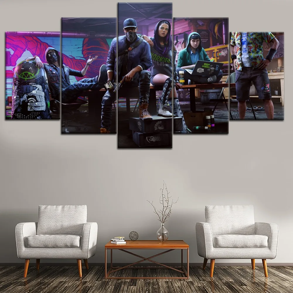 

HD Printing Modular 5 Pieces Top-Rated Canvas Painting Games Watch Dogs 2 Type Poster Home Decorative Living Room Framework