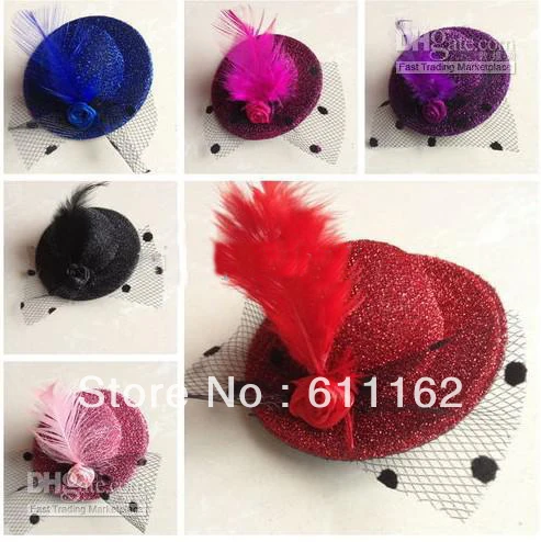

Gril Children Pet Rose Feather Hair Clip Mini Top Hat Cocktail Party