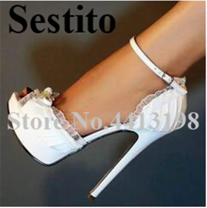 

2019 European Solid Ruffles Butterfly-Knot Shoes Peep Toe Stiletto Heel Sandals Ankle Buckle Strap Cover Heel Summer Women Shoes