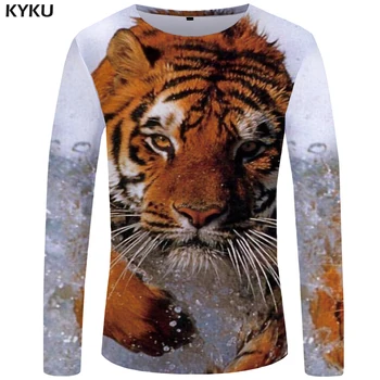 

KYKU Brand Tiger T shirt Men Long sleeve shirt Animal Japan Sunlight Streetwear 3D Print Graphic Anime Printed Tshirt