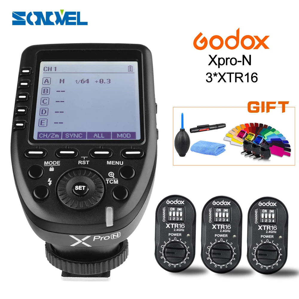 Godox i-ttl II 2,4G Беспроводная система X HSS с большим ЖК-дисплеем передатчик Xpro-N+ 3X XTR-16 приемник для Nikon/AD360II-N/SK400II