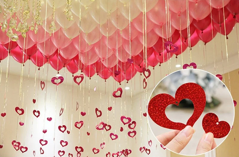 100 шт./лот блестящее сердце картон карты подвеска в виде шара ленты Свадебные шары для украшения вечерние принадлежности 6 цветов на выбор