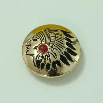 

(KB304) 10pc 1-1/8'' (3.0cm) Native Indian Head Concho Gold w/ Red Stone Concho Leathercraft Hardware