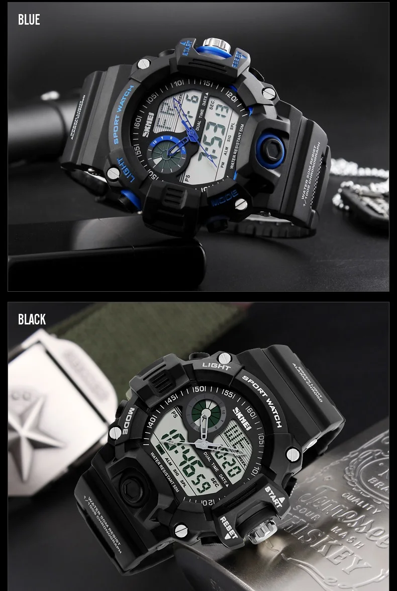 Skmei S Shock мужские спортивные часы для плавания и дайвинга светодиодные цифровые армейские часы модные уличные наручные часы водонепроницаемые мужские часы
