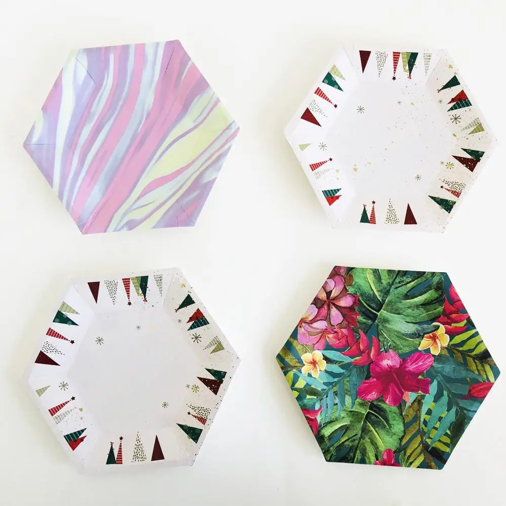 

8pcs Rose gold Party Hexagon Disposable Marble Plates Party Decor Pink Party Disposable Tableware Set Supplies