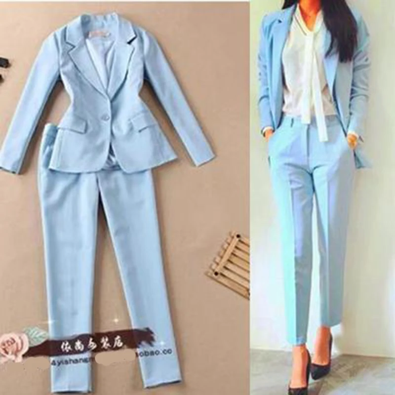 

Fashion women's suits wild small suit jacket casual nine pants two sets of blue temperament commuter small suit new style