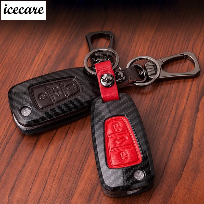 

Carbon Fiber Leather Car Key Shell Case 3 Buttons for Kia Rio Picanto Sportage Soul Rondo Flip Remote Key Case Blank Cover