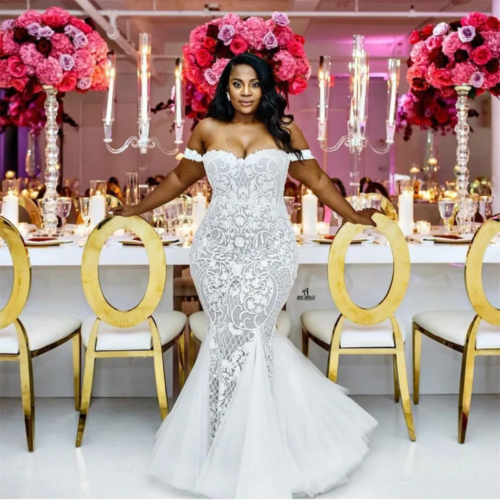 Plus Size Mermaid Wedding Dress 2019 Off the Shoulder African Lace Applique Vestido De Novia Plus Size Mermaid Wedding Dress 2019 Off the Shoulder African Lace Applique Vestido De Novia