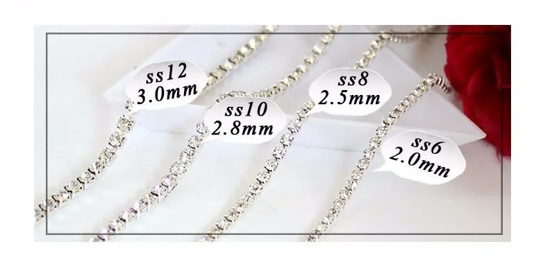 10yards/roll Clear Crystal SS6-SS16(2mm-4mm) Silver Base Copper Cup Rhinestone Chain Apparel Sewing Style diy Beauty Accessories