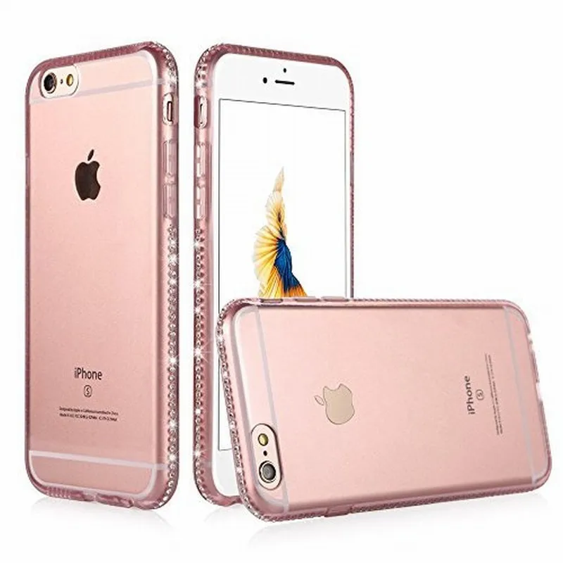 

Ascromy Luxury Diamond Crystal Rhinestone Bling Frame Soft TPU Case Cover for Iphone 6 S 6s 7 8 iphone6 Mobile Phone Accessories