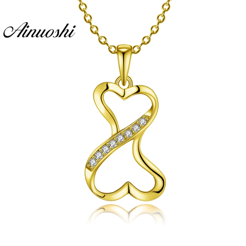 

AINUOSHI 10K Solid Yellow Gold Pendant Hollow Hearts Lover Pendant SONA Diamond Women Men Jewelry Double Hearts Separate Pendant