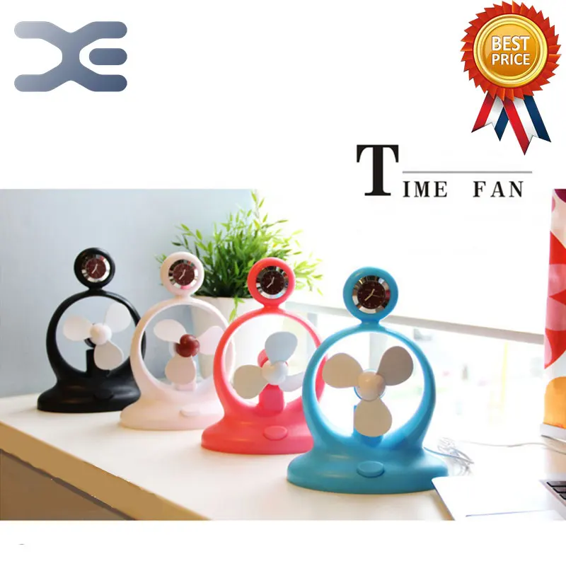 

4 Colors Time Machine Fan 5V USB Ventilator Three Vane Have Clock USB Battery Dual-Use Mini Portable Fan Energy Saving Gift