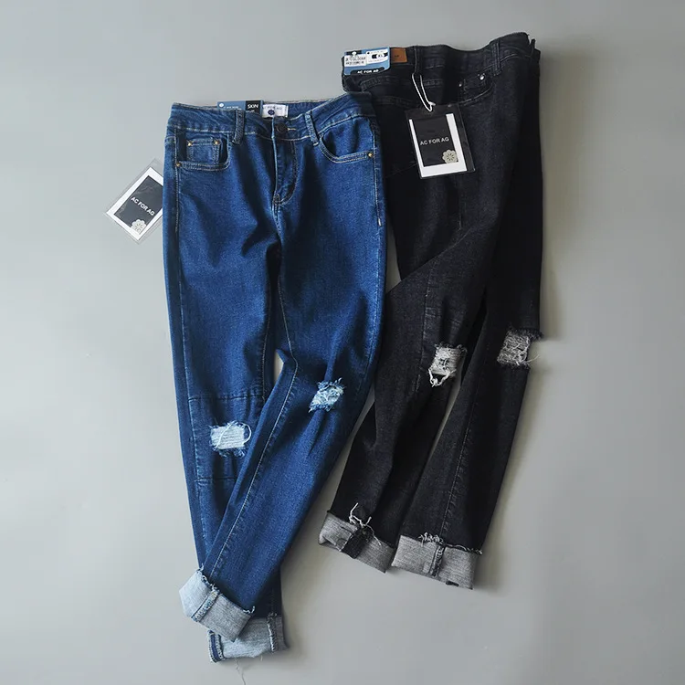 

2019 Spring new arrival women fashion slim washed ripped jeans, female trendy street casual stretch skinny denim pencil pants