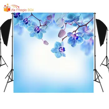 

LIFE MAGIC BOX Photo Studio Background Blue Big Flowers Birthday Backdrops Wedding Mothers Day Photocall
