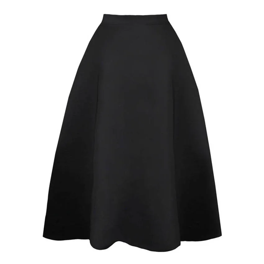 

FREE SHIPPING 2016 Spring New Vintage Elegant High Waist Middle Length Solid Black A Line Umbrella Skirt Women Fashion Clothing