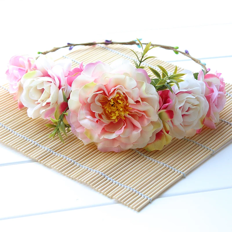 

7 colors Artificial Rose Women Rose Flower Wreath Festival Wedding Girls Party Floral Garlands Crown Floral Halo With Ribbon Flo