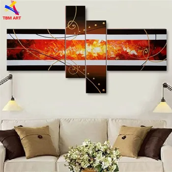 

Red Color 4pcs 160X90CM total Hand-painted Modern Abstract Oil Painting on Canvas Wall Art Gift No Frame fo Living Room JYJZ051