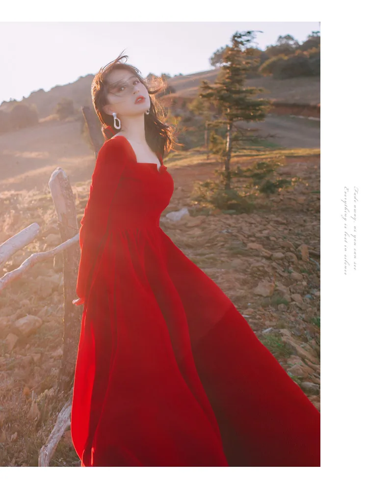 YOSIMI весеннее длинное женское платье вельветовое платье миди для женщин винтажное платье с длинным рукавом длиной до щиколотки женское красное платье