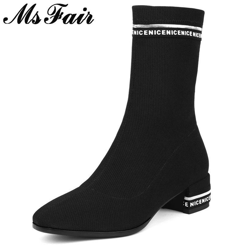 Tacón Caliente Carta Redonda Cuadrado Chica Venta Negro Punta Zapatos Msfair Mujeres 2018 Botas Bota De Tobillo Para U1PIx