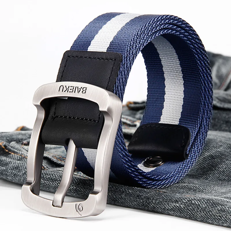 BAIEKU нейлоновые ремни для мужских брюк Тактический холщовый ремень для молодых людей летние освежающие и удобные аксессуары - Цвет: blue stripe