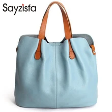 Sayzisfa 2017 verano mujeres bolso Cuero auténtico hombro del totalizador señoras del cubo bolso casual bolsa de compras bolsos Satchel t282