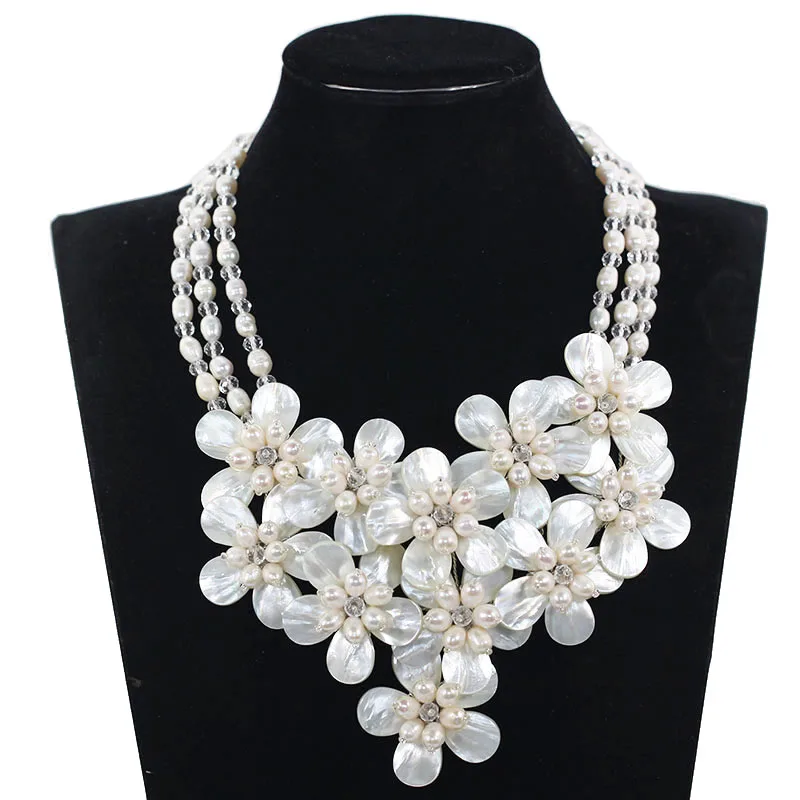 Fabulous Shell Flower Bib Wedding Pearl 