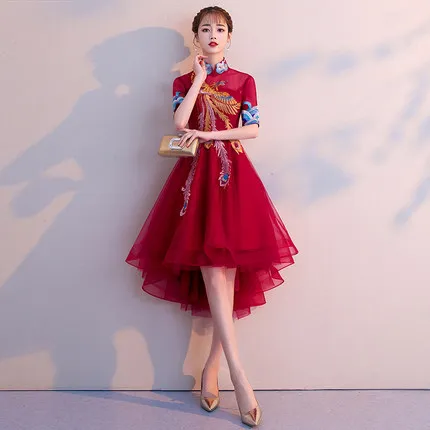 Вышивка Новинка китайский стиль для женщин Cheongsam Плюс Размер 3XL Vestidso леди короткое Кружевное элегантное платье сексуальное свадебное платье Qipao