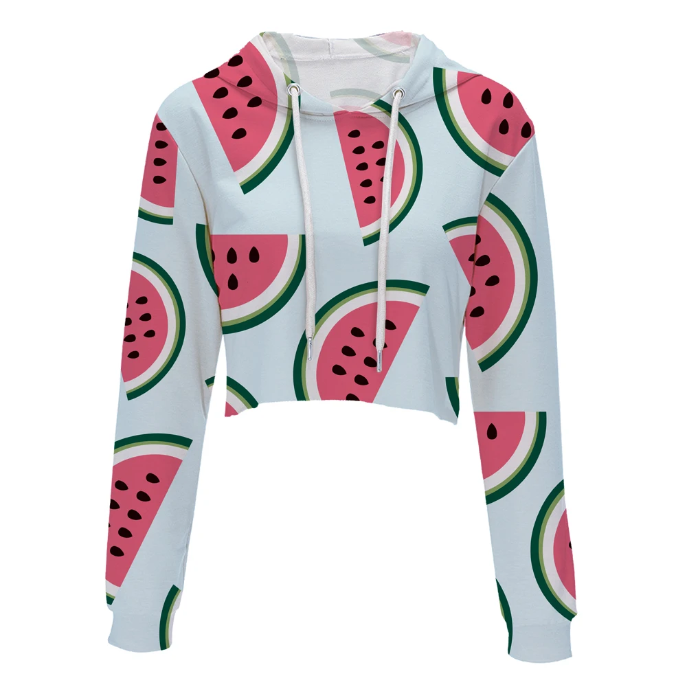 

crop top women harajuku Fashion Casual Loose watermelon Hooded Hoodie Long Sleeve Stylish Crop Top Thin Sweatshirt plus size