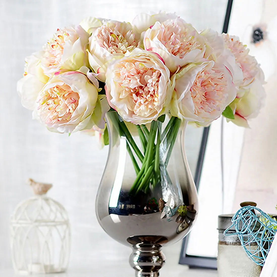 Fake Flower 5 Heads Peony Artificial Silk Flowers Small Bouquet Flower