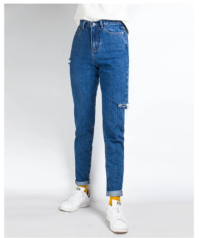 Jeans fashion high waist BF street style broken copper casual jeans ladies trousers (7)