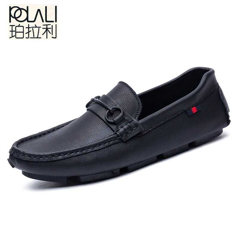 

POLALI High Quality Genuine Leather Men Loafers Men's Slip On 3 Black Styles Driving Shoes Men Moccasin Gommino Boat Shoes