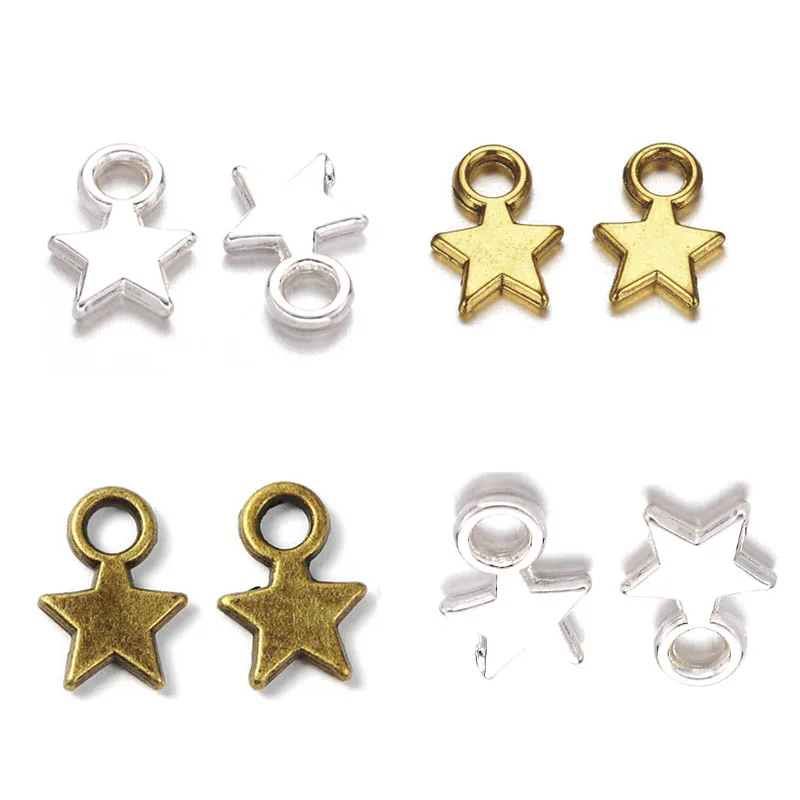 

50pcs 8x10mm Antique Silver Bronze Gold Color Tiny Star Pendant Accessory For Diy Jewelry Making Earring Bracelet Charm Findings