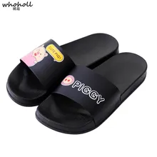 WHOHOLL Women Summer Non-Slip Cartoon Print Home Slippers Women Outdoor Beach Slippers Indoor Bathroom Slipper women summer non slip bathroom slippers female indoor home soft bottom slippers unisex lovers couples slipper gifts