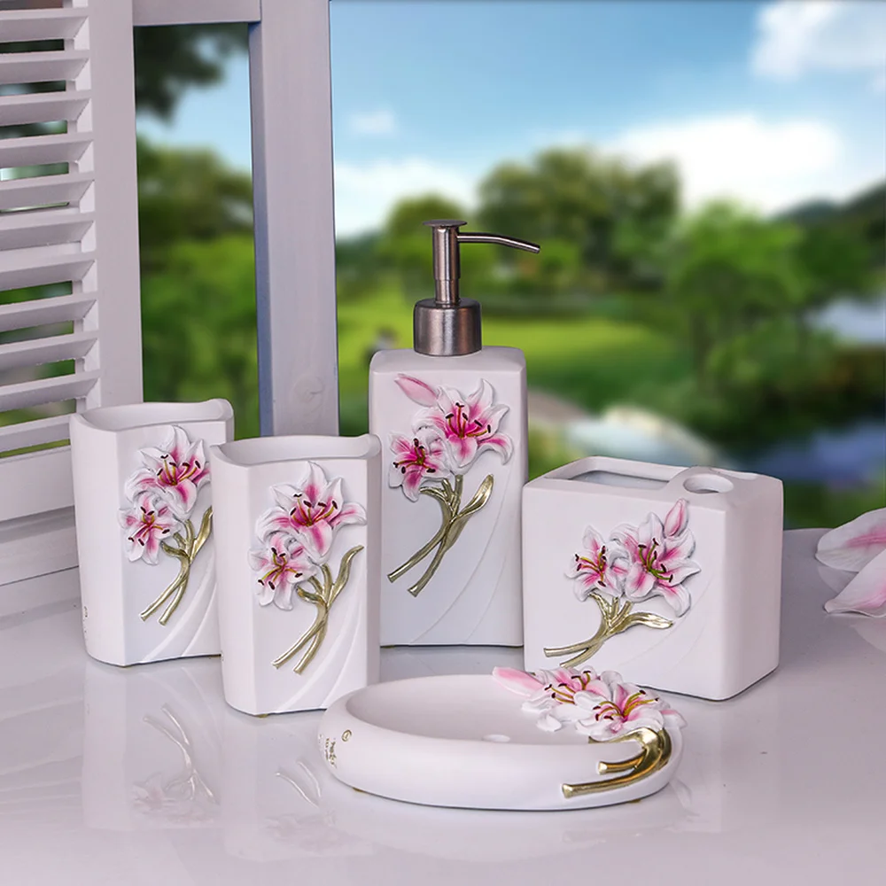 

Bathroom household bathroom five-piece bathroom bathtub tray set creative lily white bathroom wash set LO723415