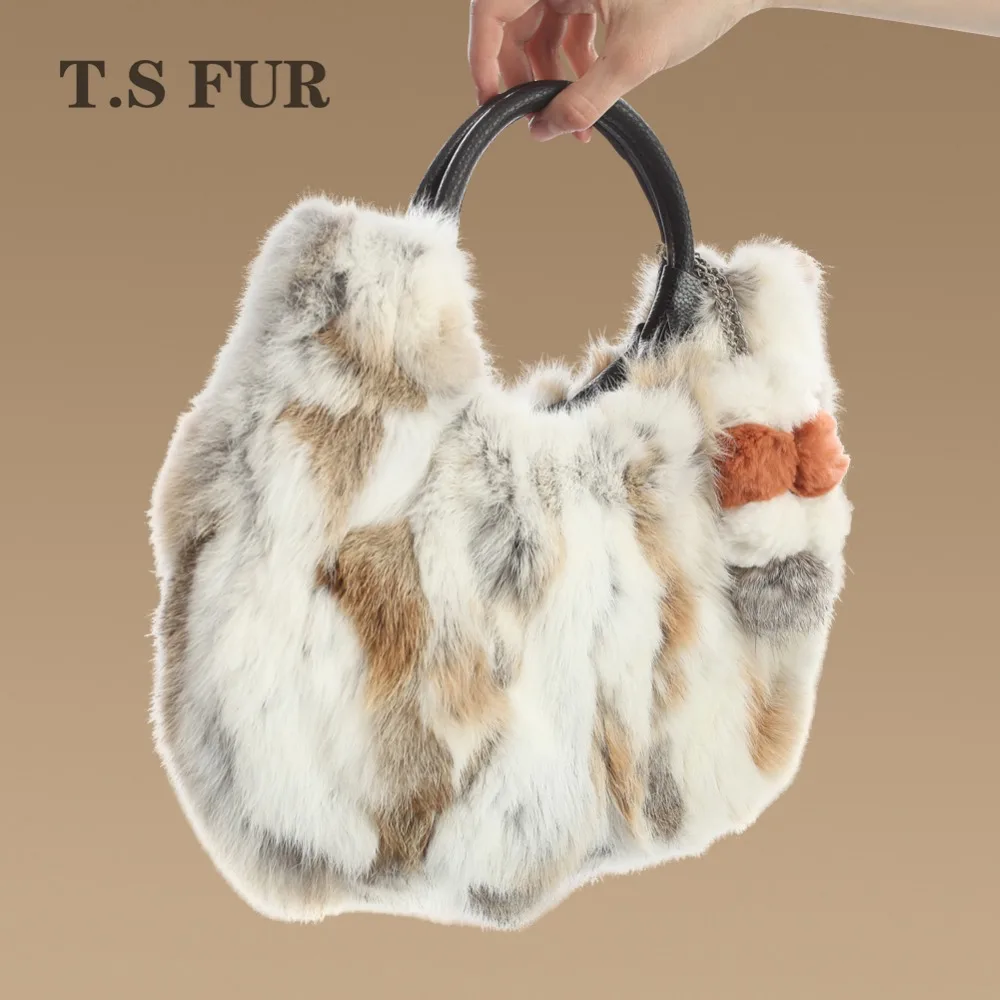 2015 New Real Rabbit Fur Handbag Natural Rabbit Fur Bag Elegant Lady