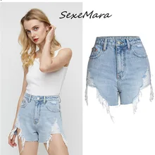 Плюс размер Высокая талия джинсы короткие бойфренды сексуальные повседневные вещи джинсовые рваные джинсы для женщин