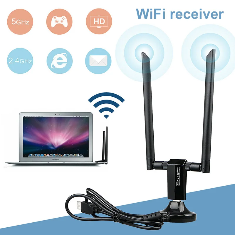 

Wireless USB 3.0 WiFi Adapter Antennas 1200Mbps Long Range AC1200 Dual Band SL@88