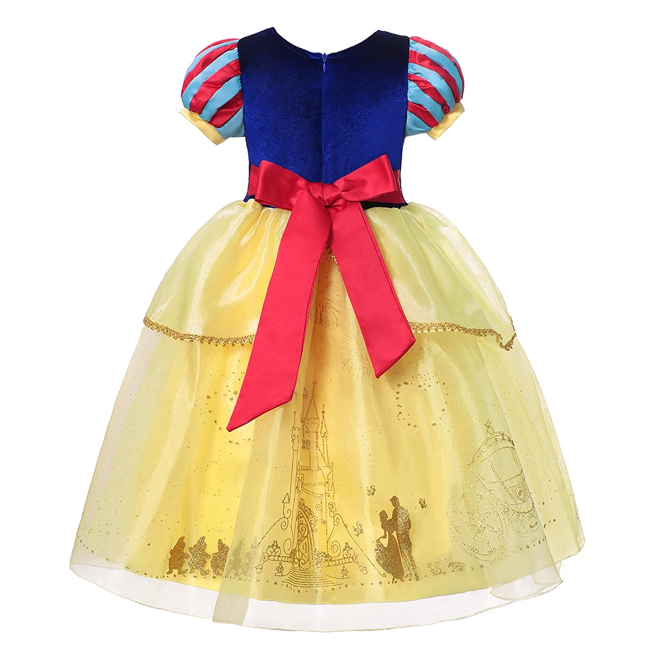 VOGUEON Girls Princess Snow White Costume Puff Sleeve Deluxe Prom Party Gown with Long Cloak Children Halloween Fancy Dress Up