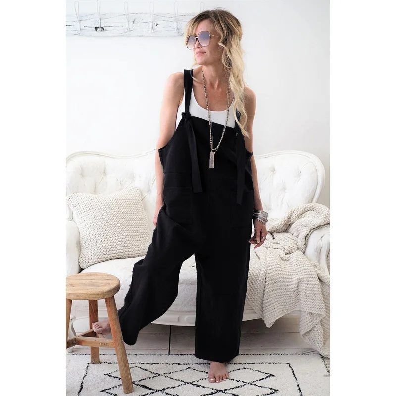 Women's jumpsuit loose casual large size XL linen cotton jumpsuit pants 5 colors choice