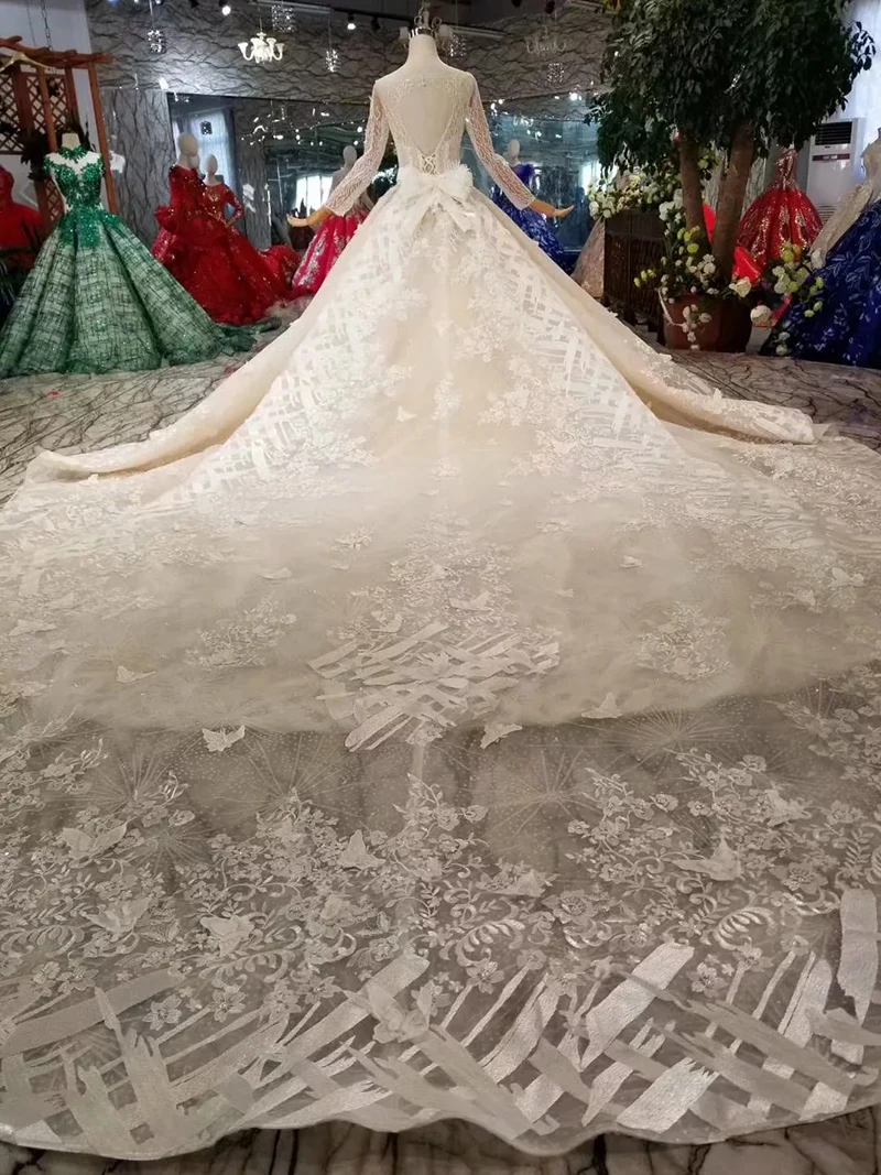 LS11288 2019 новый дизайн свадебные платья со съемным шлейфом О-образным вырезом с длинным рукавом на шнуровке сзади Свадебное платье с большим