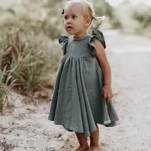 ; платье для девочек; одежда для малышей; Летний комбинезон белого и зеленого цвета с расклешенными рукавами рюшами Красивые Детские платья для девочек E19074