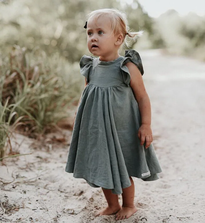 

Wholesale Girls Dress Baby Clothes Summer White Green Flare Sleeve Ruffle Beautiful Kids Dresses for Girls E19074