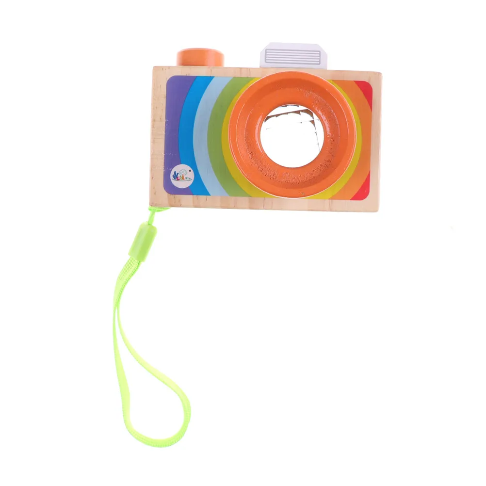 Children Kids Simulation Wooden Camera Educational Learning Toys Multicolor Kaleidoscope Magic Camera Classic Toy 9.5*7*5.5 CM