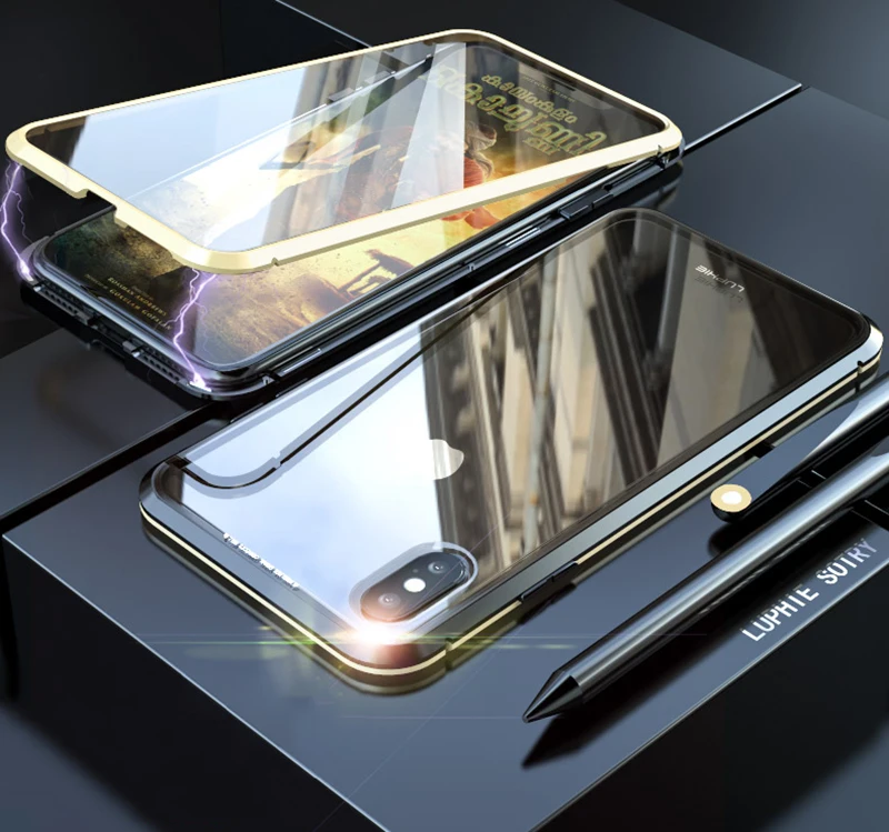 Luxury Double glass Metal Magnetic Case for iPhone XS MAX iPhone X XR 7 8 Plus 8plus Phone Case Magnet Cover 360 Full Protection (14)