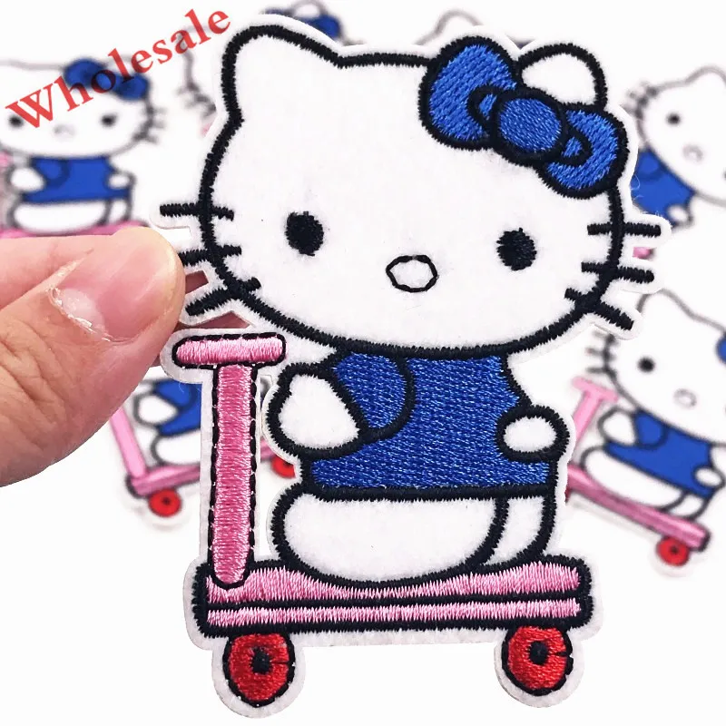 10PCS Scooter Hello Kitty Cat girls Embroidered Patch Iron on Sewing on