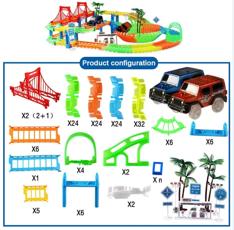 Электронный вагон железная дорога магический светящийся гибкий трек игрушечный автомобиль детский гоночный гибкий трек светодиодный мигающий светильник DIY игрушка Подарки - Цвет: SET B