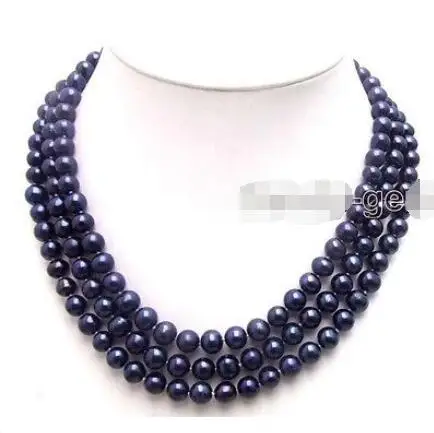 

Free Shipping>>new hot SALE 7-8mm Black AA Round Natural freshwater Pearl 3 Strand 18-20" Necklace
