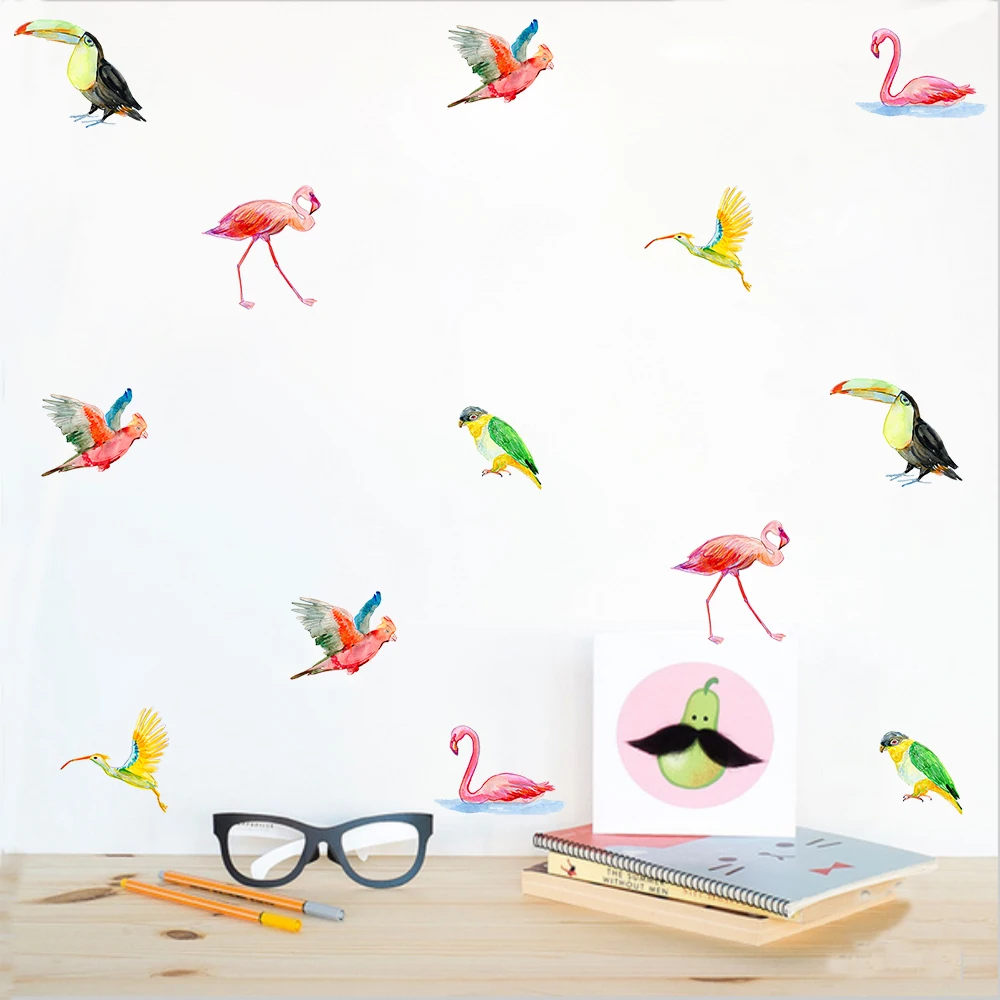 Watercolor Tropical Birds Decals Wall Sticker Art Wall Poster Decal for